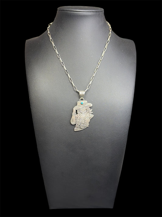 Handcrafted Cowgirl Pendant With Kingman Turquoise