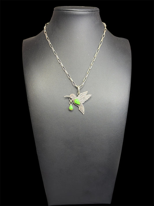 Handcrafted Green Mohave Turquoise Hummingbird Pendant