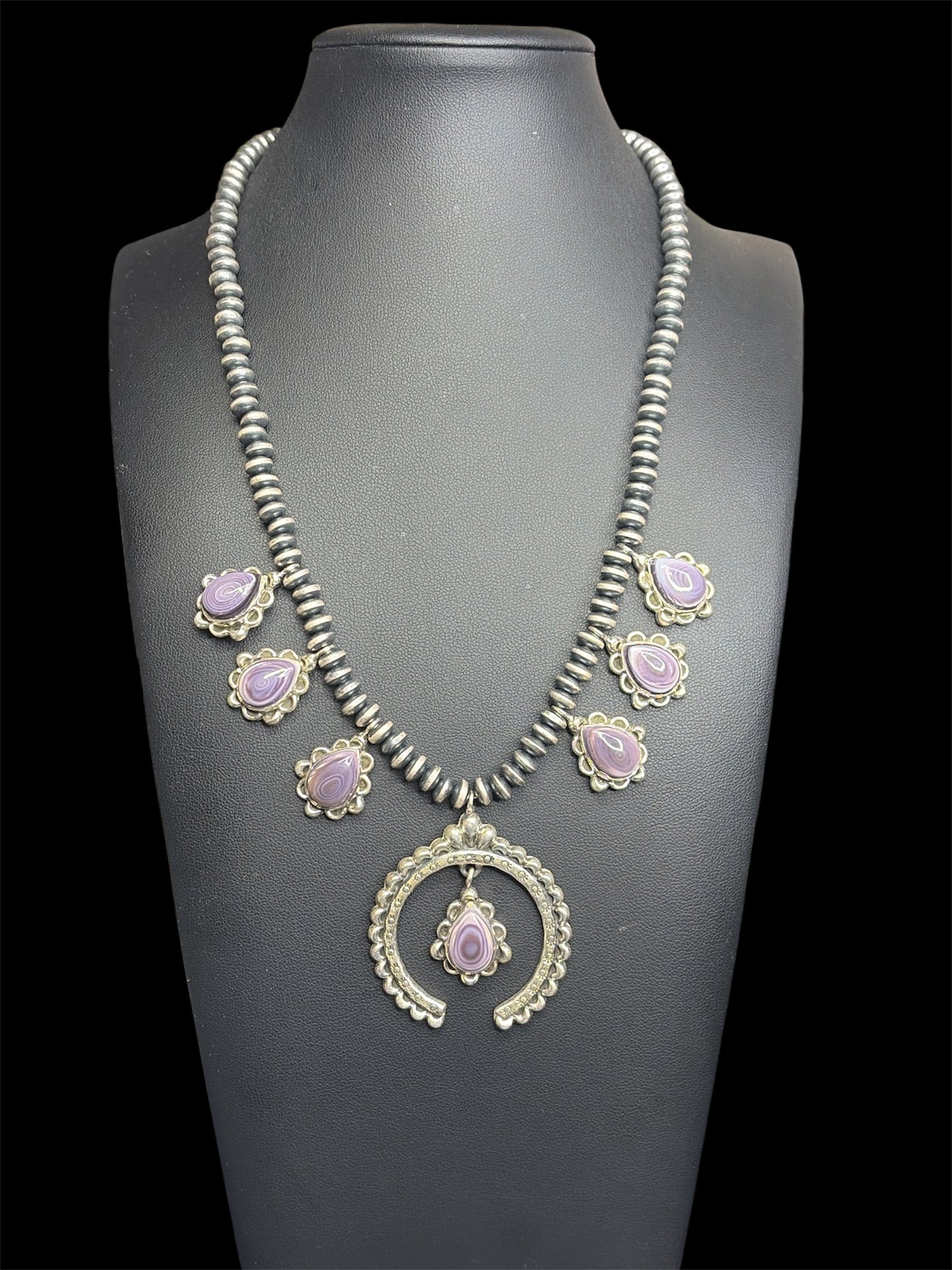 Rare Wampum Shell Squash Blossom Necklace
