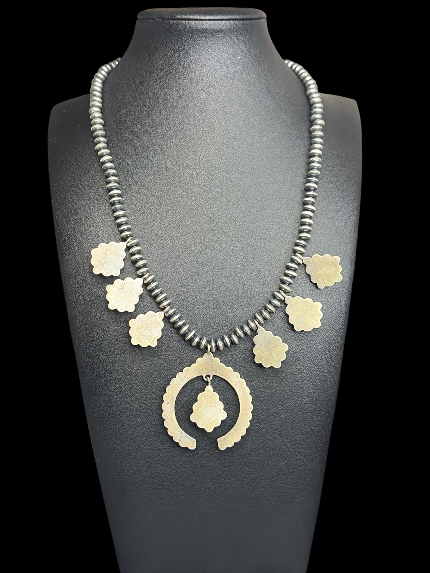 Rare Wampum Shell Squash Blossom Necklace