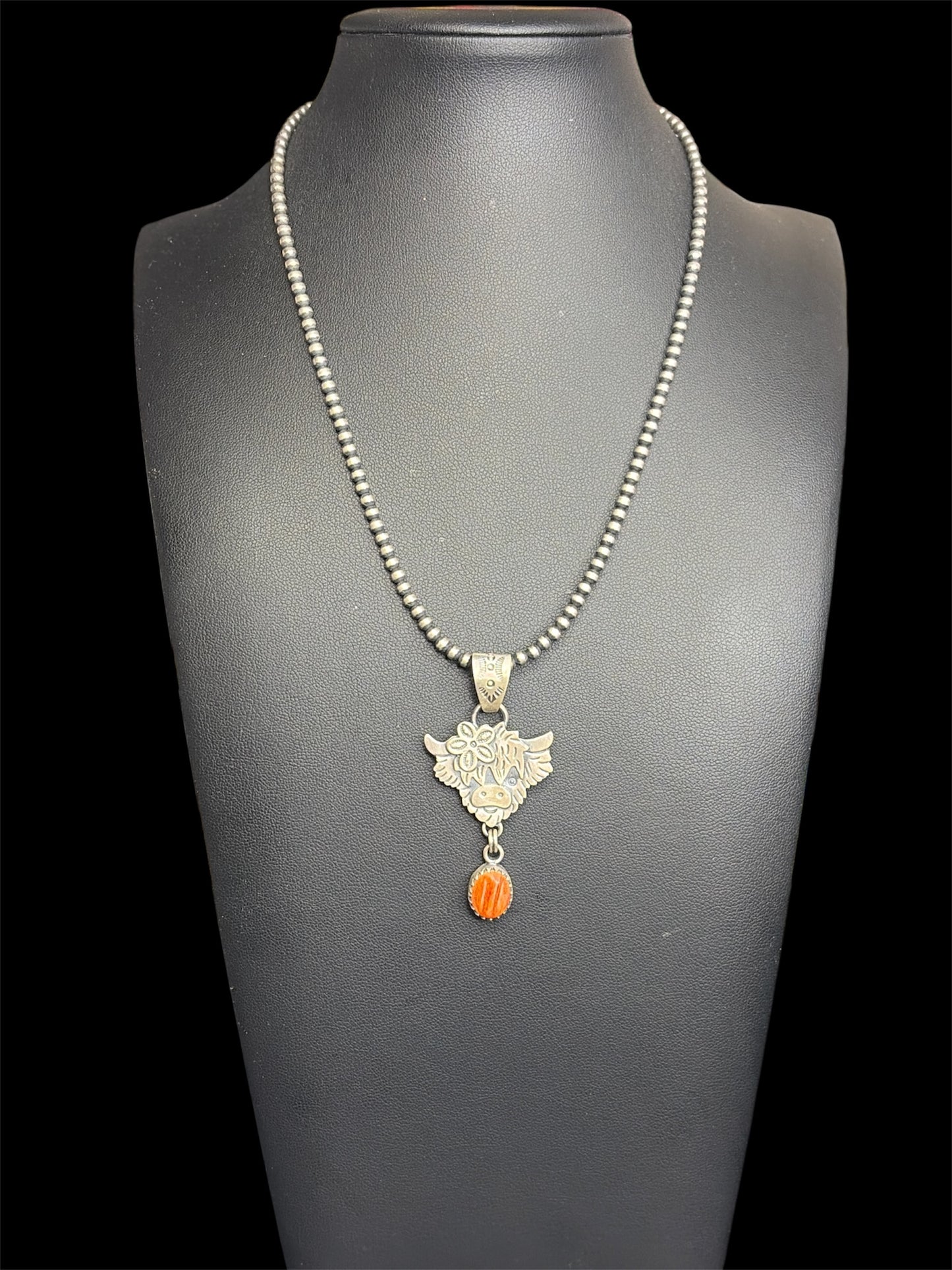 Handcrafted Orange Spiny Highland Cow Pendant