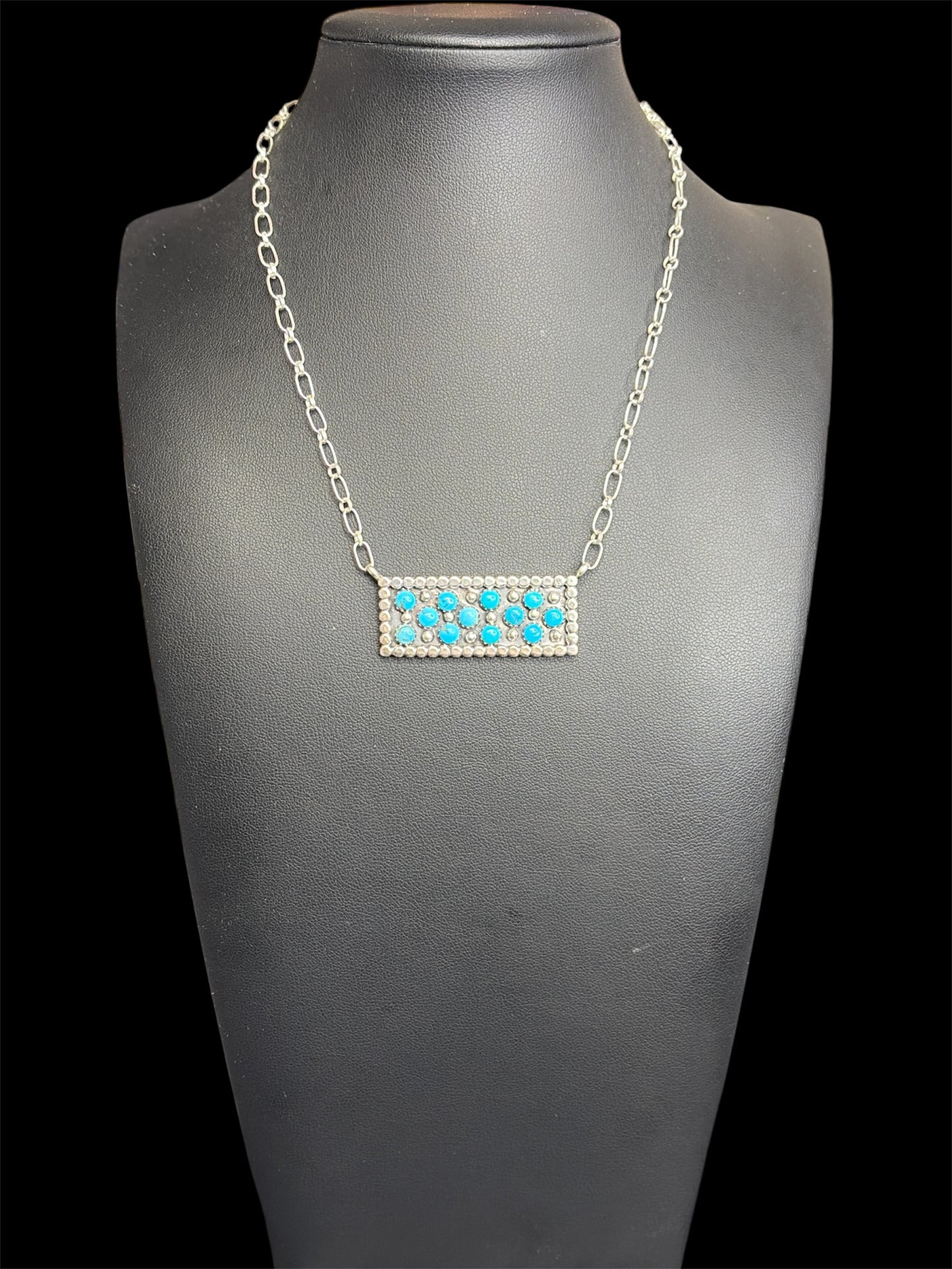 Zuni - Sleeping Beauty Turquoise Bar Necklace - Kenny Lonjose