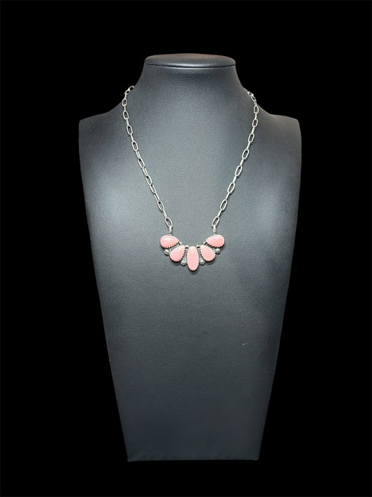 Handcrafted Pink Conch Multi-Stone Bar Necklace