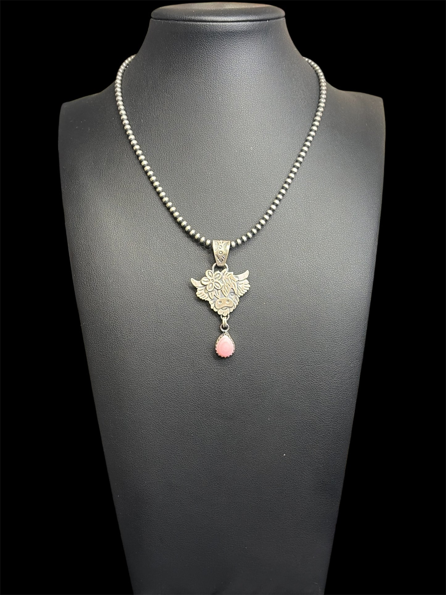 Handcrafted Highland Cow Pendant - Pink Conch