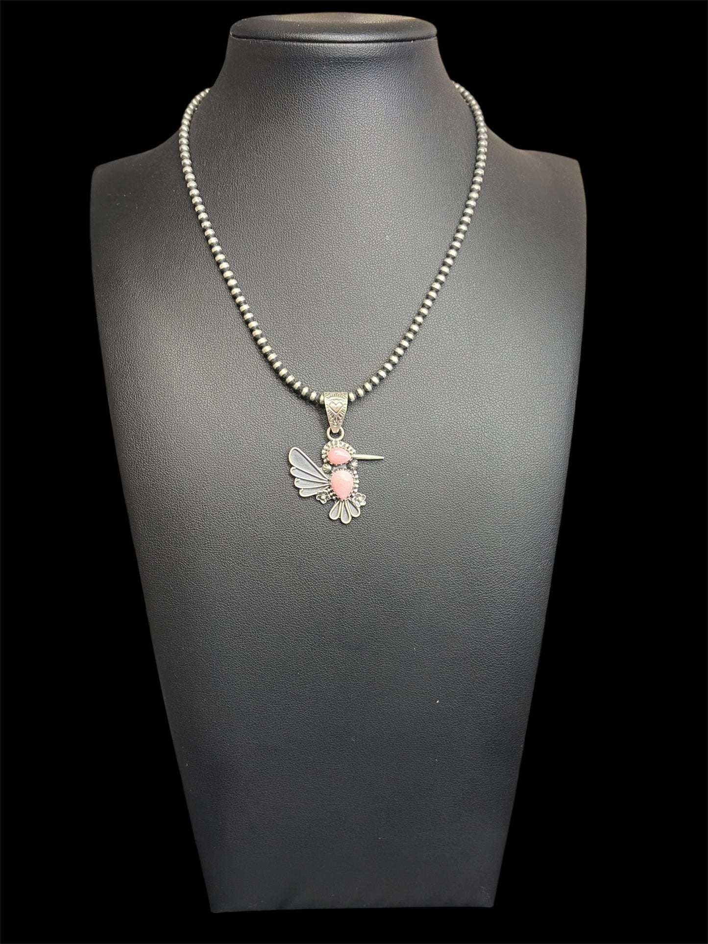 Handcrafted Pink Conch Hummingbird Pendant