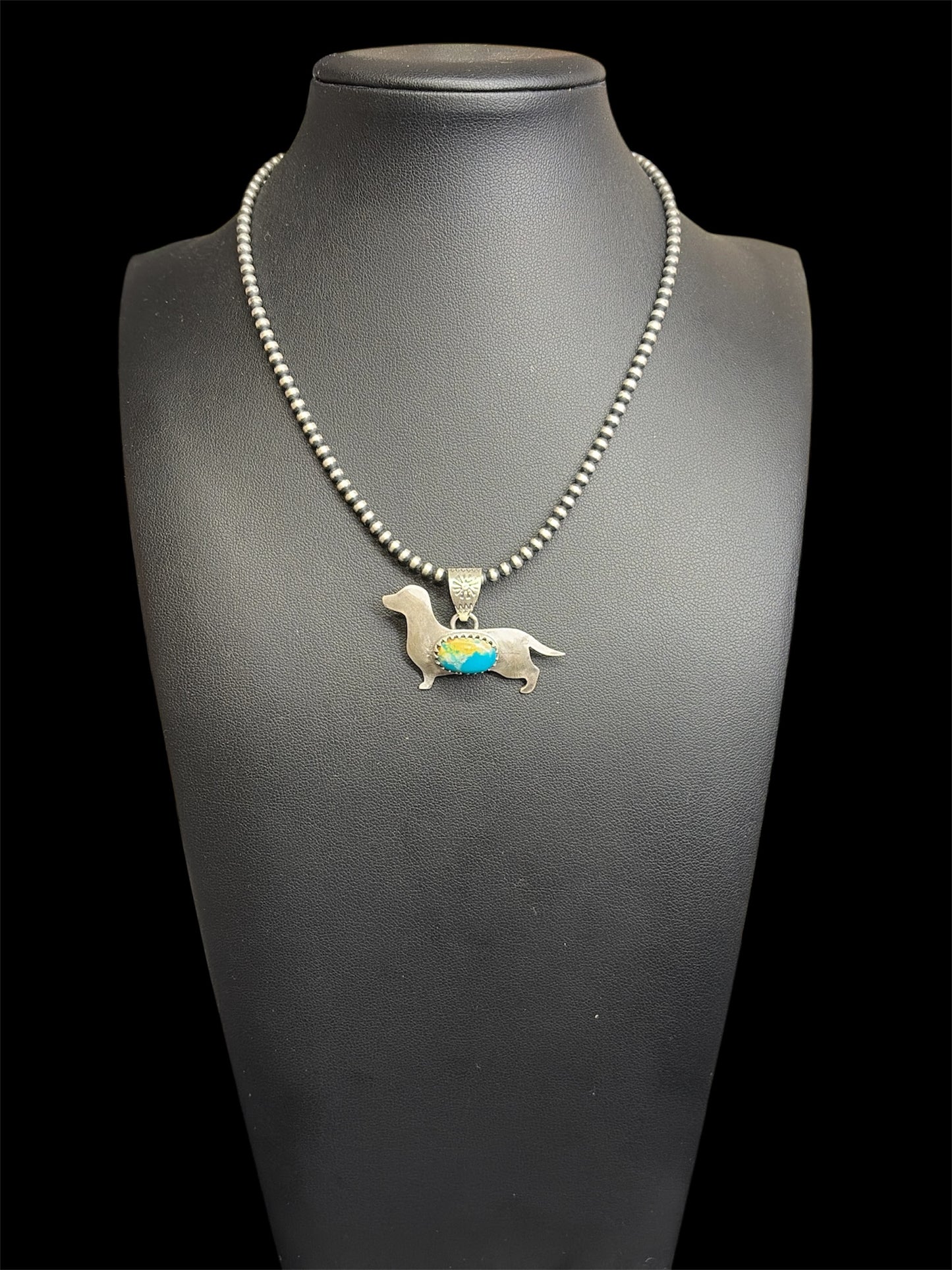 Handcrafted Kingman Turquoise Dachshund Pendant