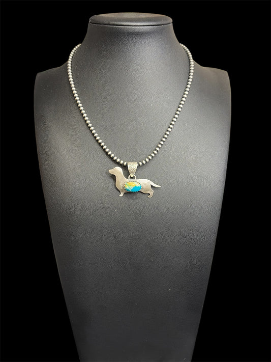 Handcrafted Kingman Turquoise Dachshund Pendant