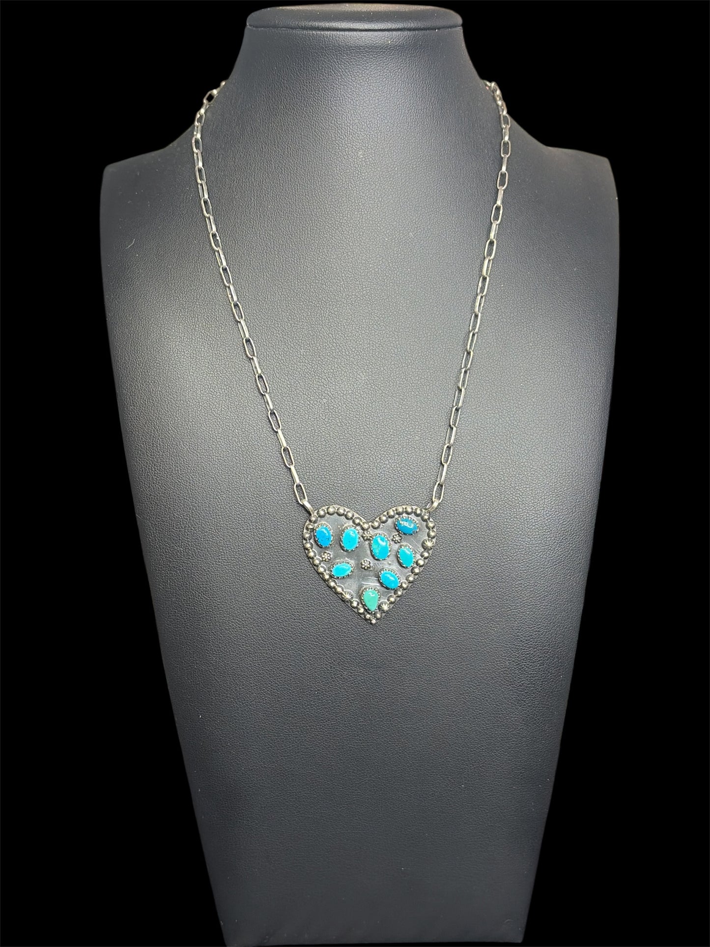 Handcrafted Kingman Turquoise Multi-Stone Heart Necklace