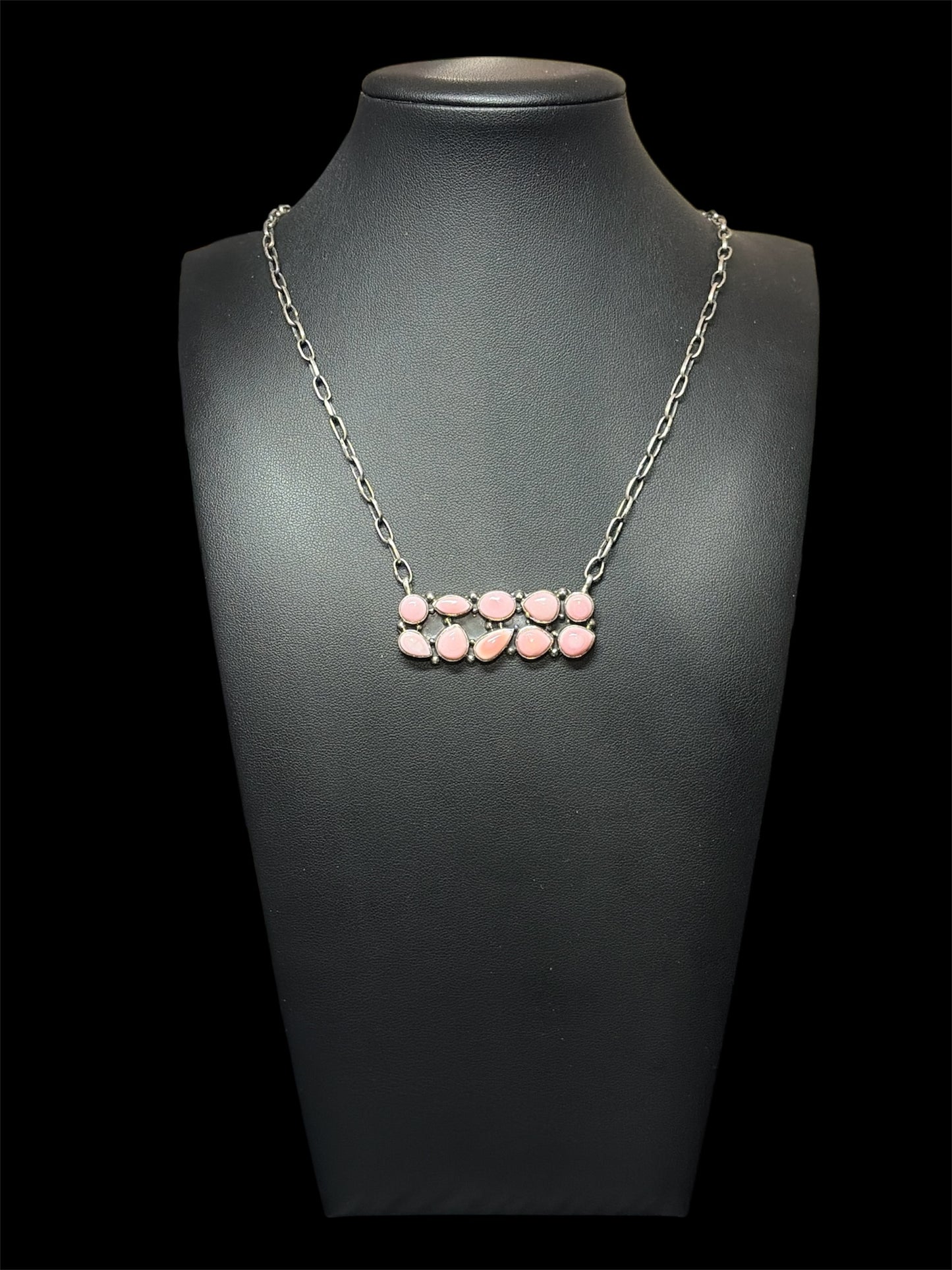 Handcrafted Multi-Stone Pink Conch Bar Necklace