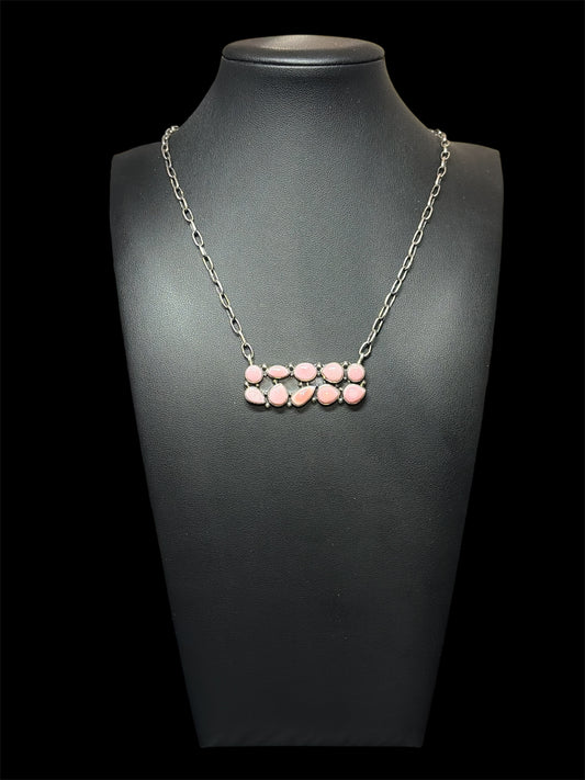 Handcrafted Multi-Stone Pink Conch Bar Necklace