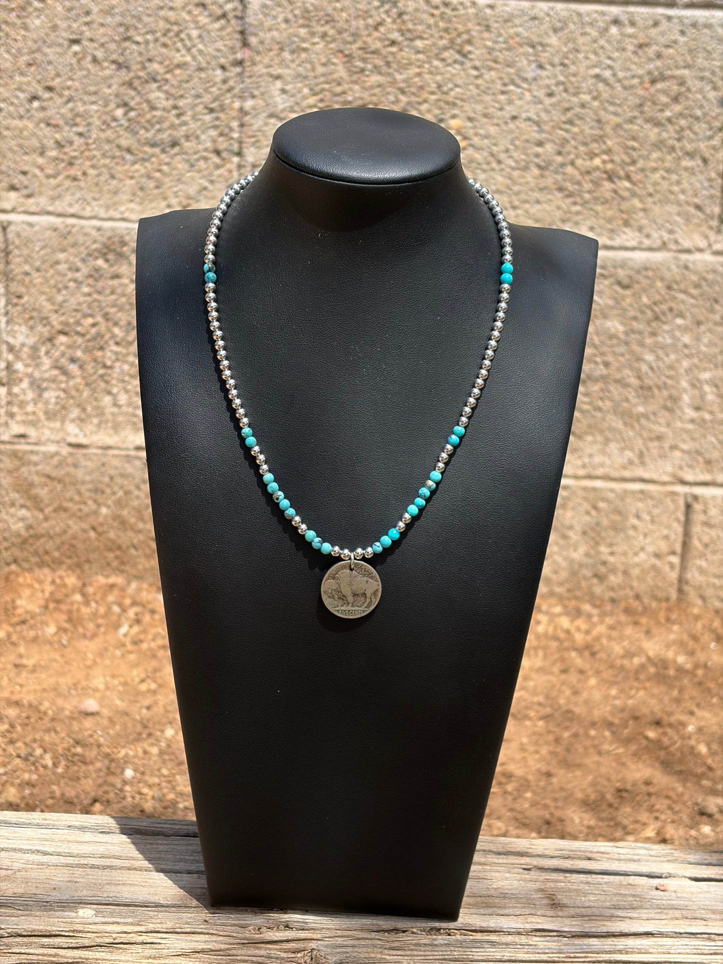 Kingman Turquoise Buffalo Nickel Necklace