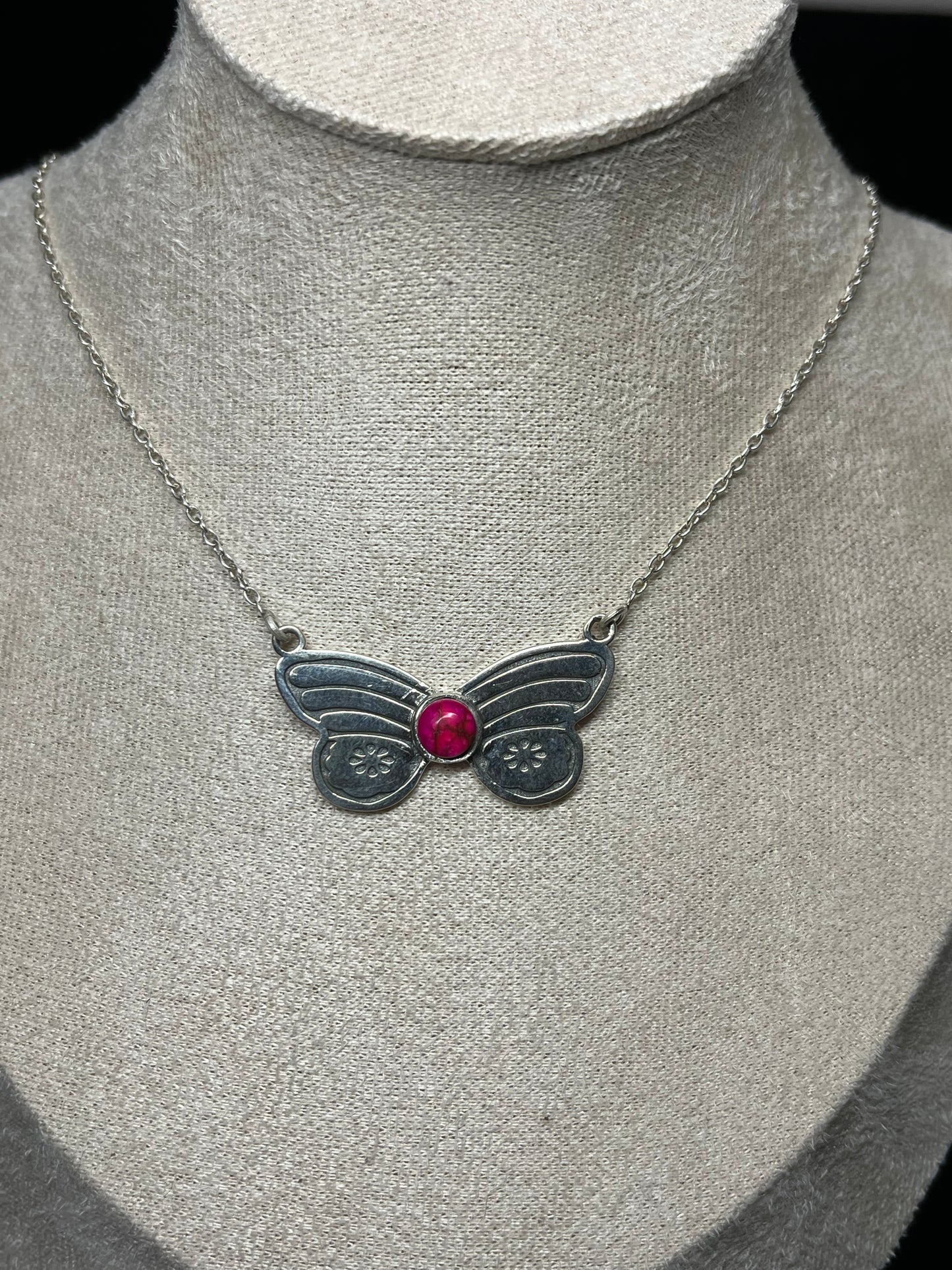 Pink Copper Turquoise Butterfly Necklace