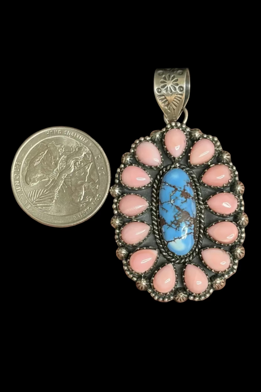 Handcrafted Golden Hills & Pink Conch Statement Pendant