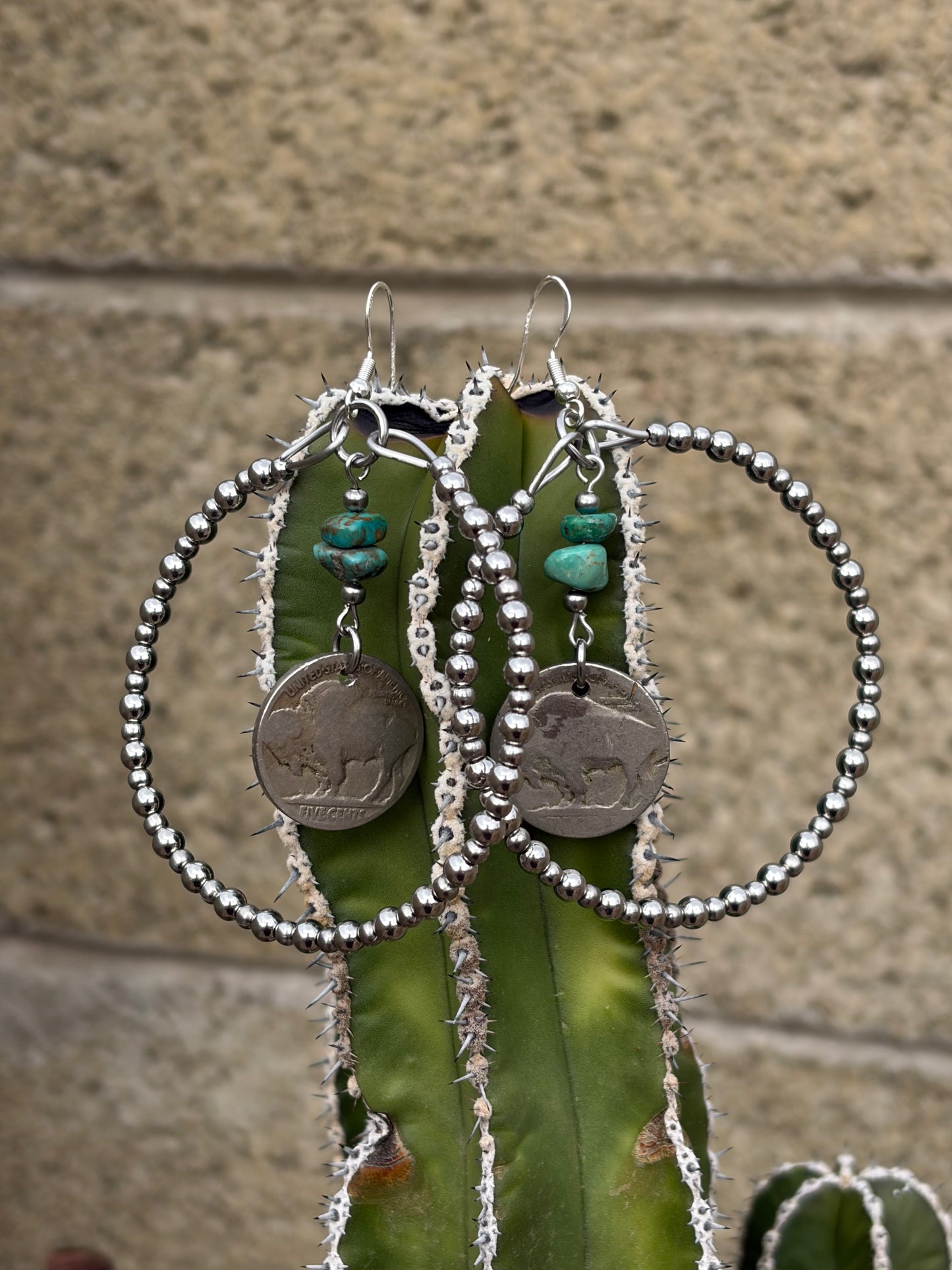 Desert Steel & Buffalo Nickel HOOP Earrings
