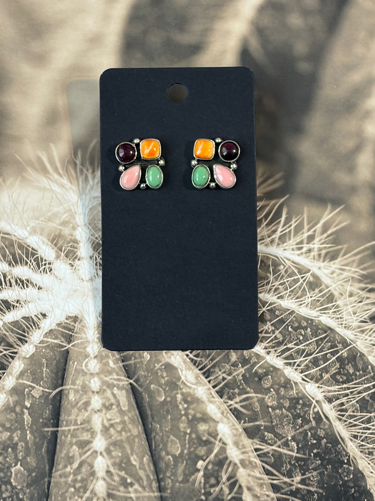 Handcrafted Multi-Stone Cluster Earrings