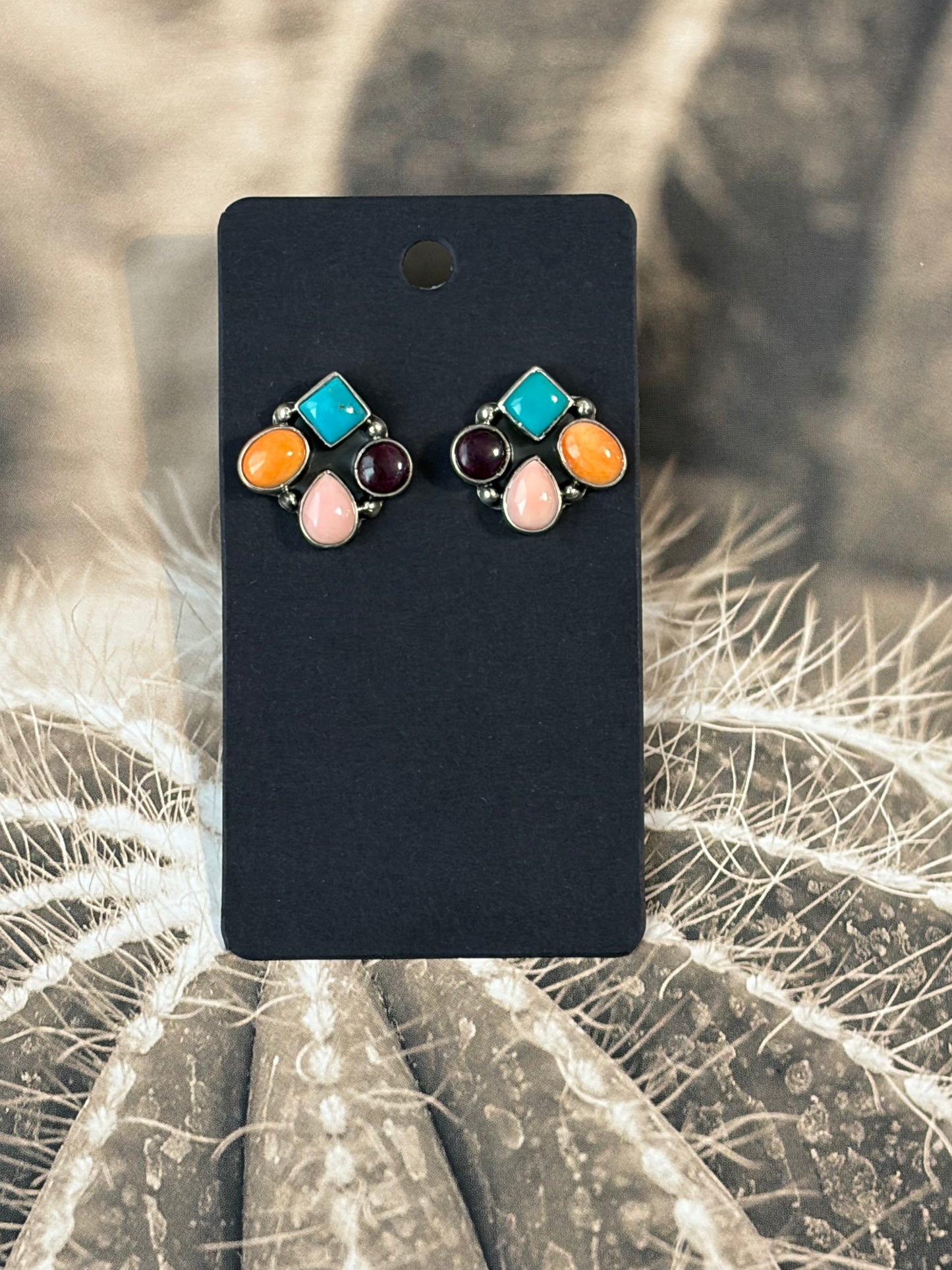 Handcrafted Multi-Stone Cluster Earrings