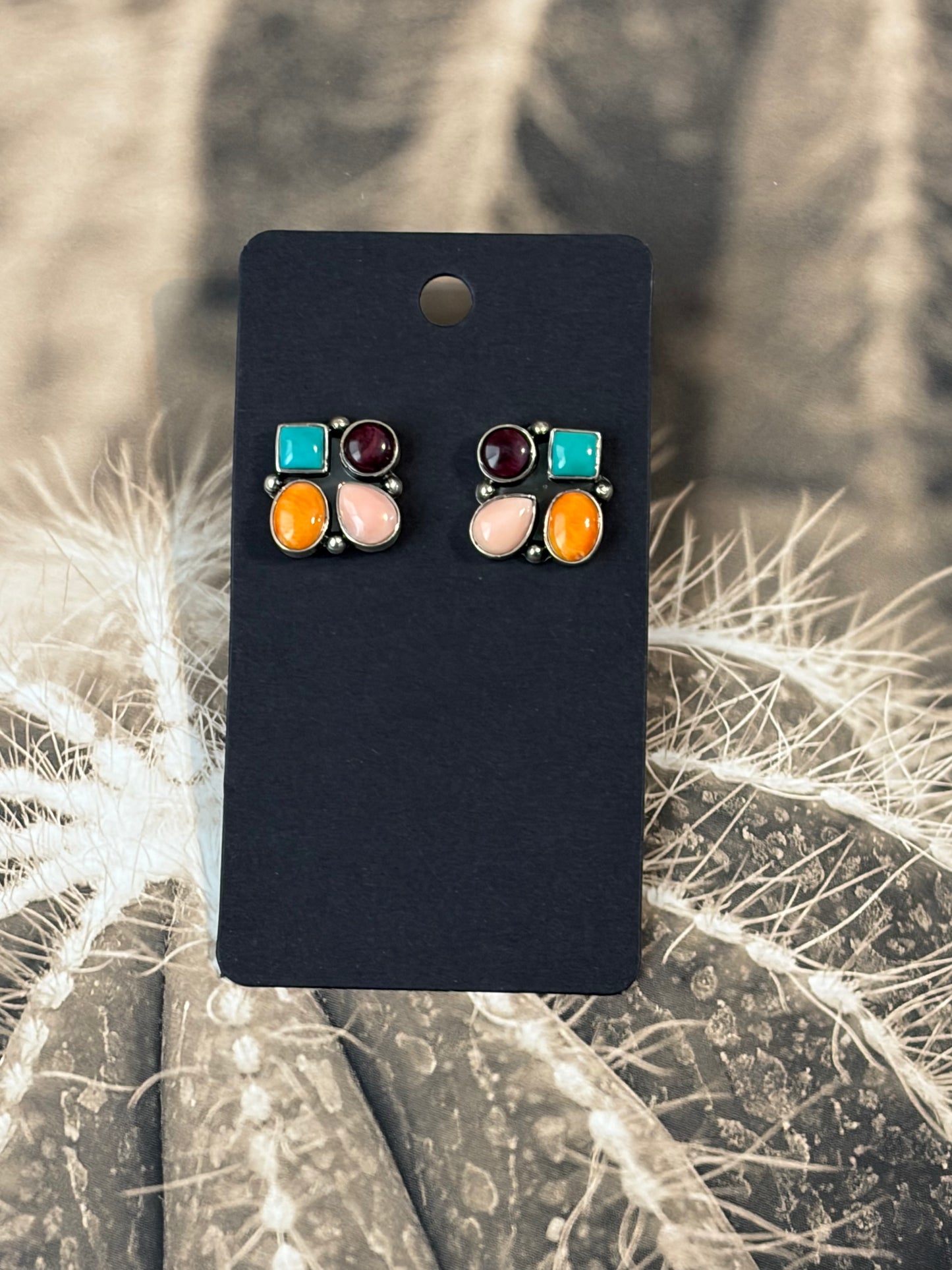 Handcrafted Multi-Stone Cluster Earrings