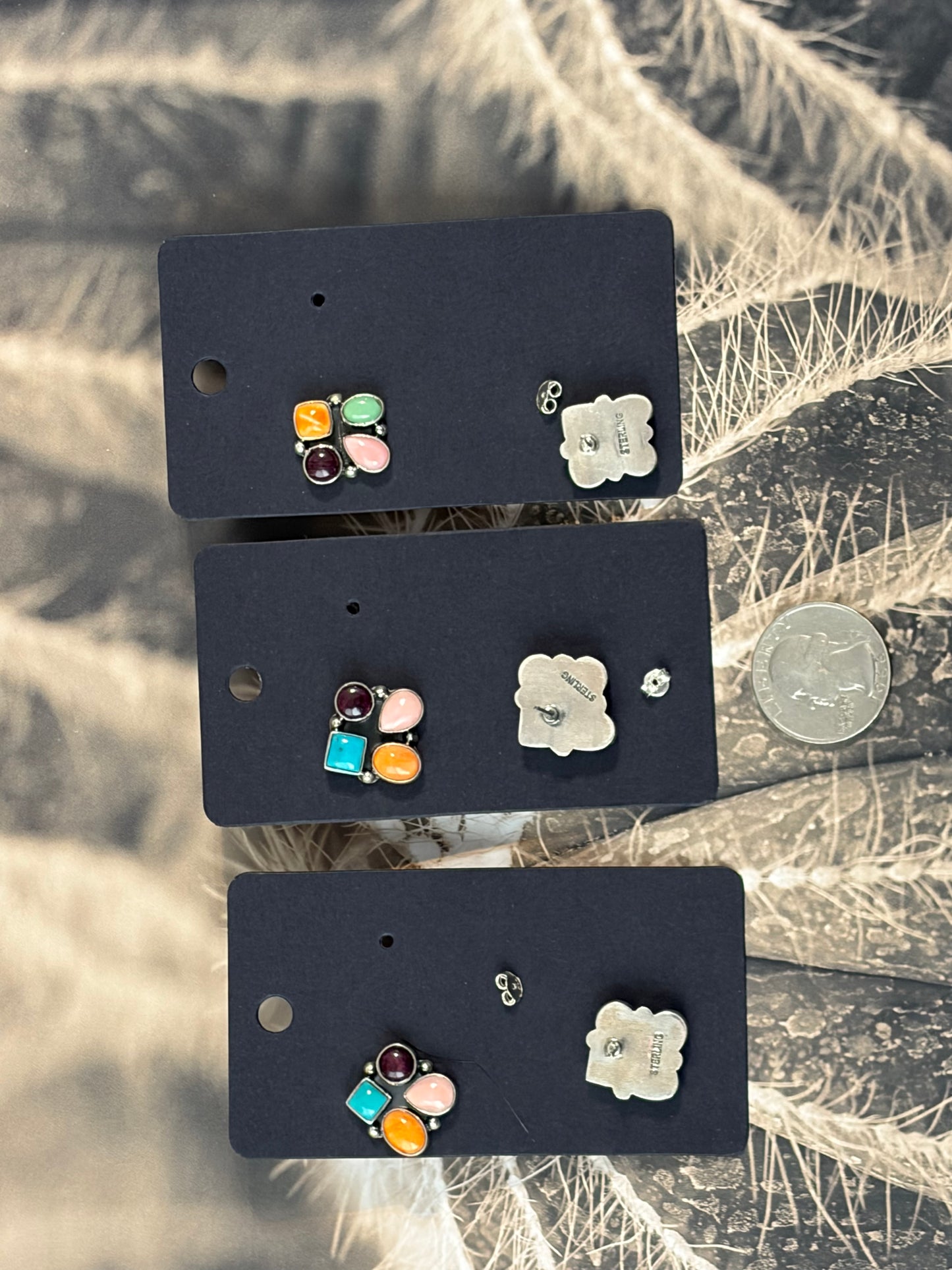 Handcrafted Multi-Stone Cluster Earrings