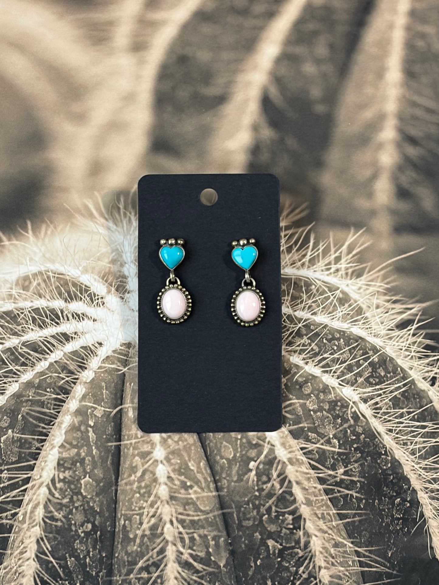 Handcrafted Kingman Turquoise & Conch Earrings