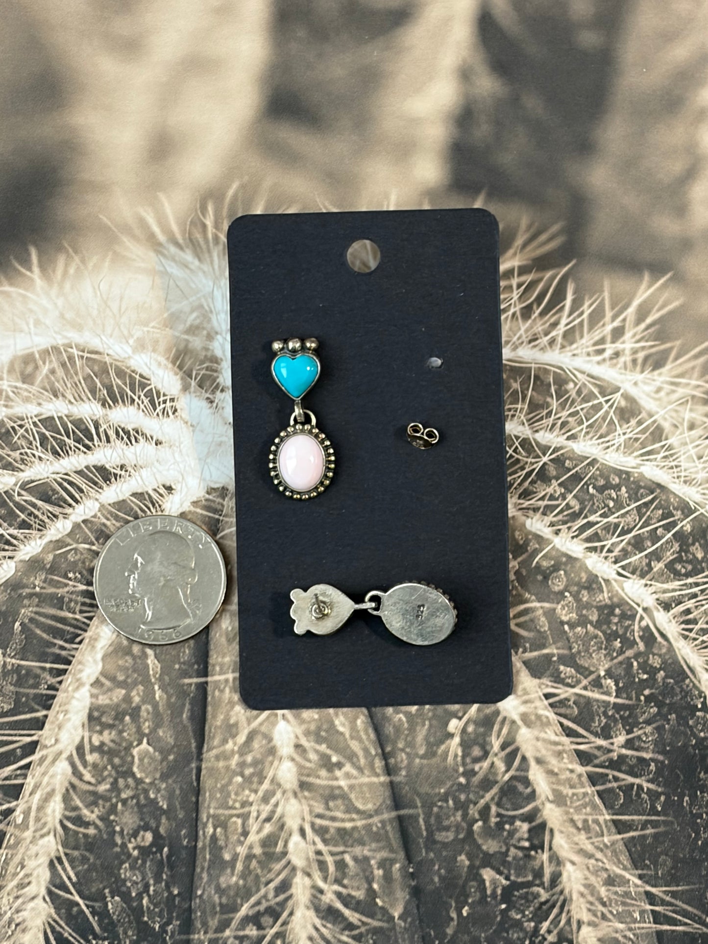 Handcrafted Kingman Turquoise & Conch Earrings