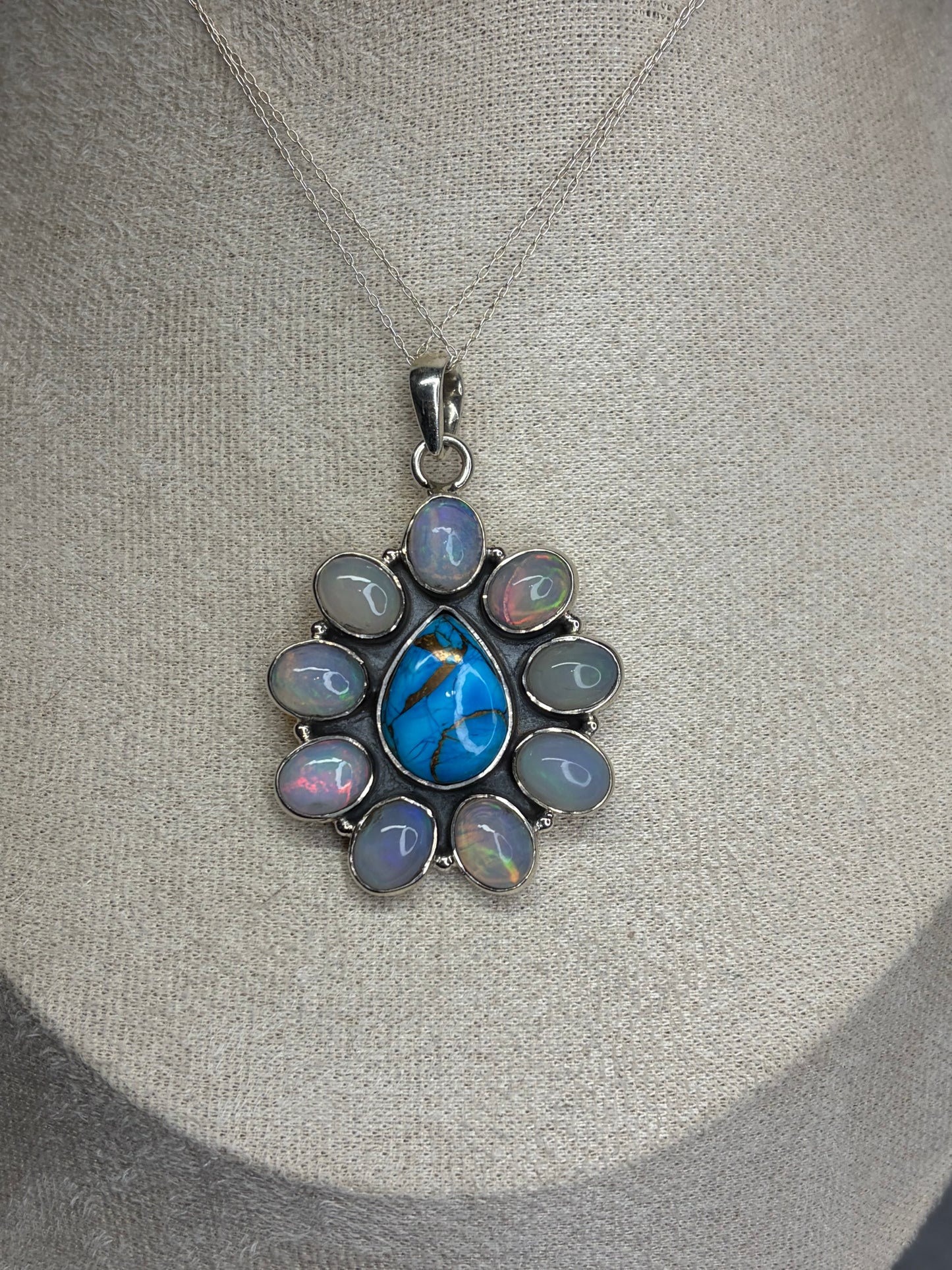 Ethiopian Fire Opal & Copper Turquoise Statement Pendant