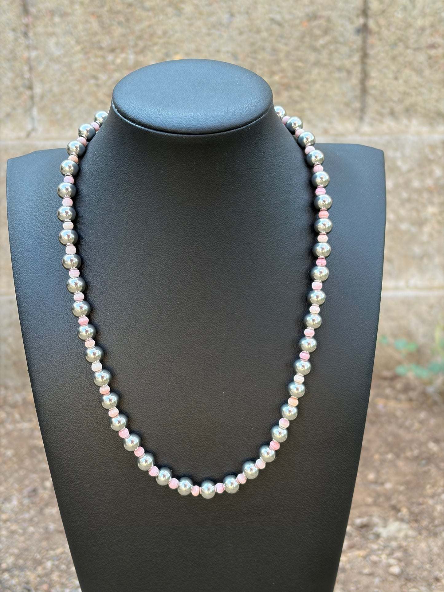 Desert Steel & Pink Conch Graduated Necklace (8mm & 4mm)
