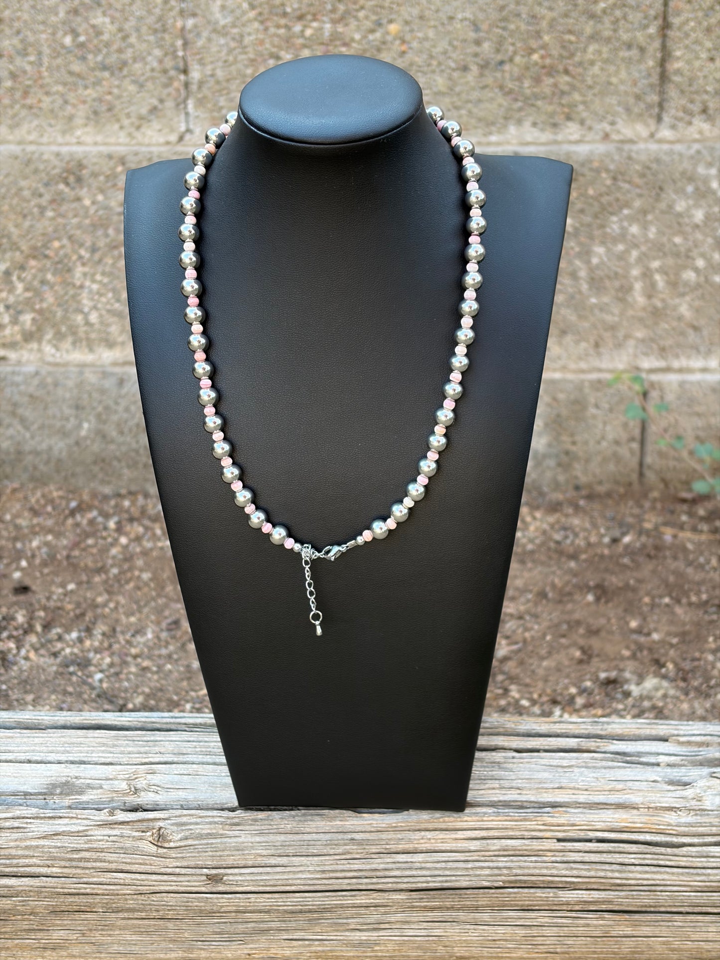 Desert Steel & Pink Conch Graduated Necklace (8mm & 4mm)