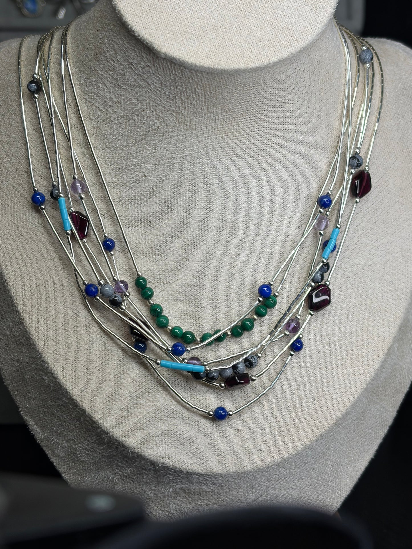 16” Liquid Silver & Natural Stone Necklaces