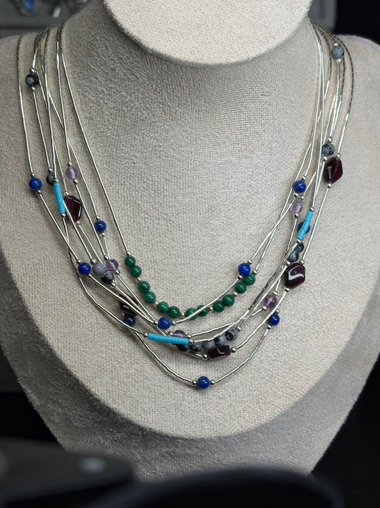 16” Liquid Silver & Natural Stone Necklaces
