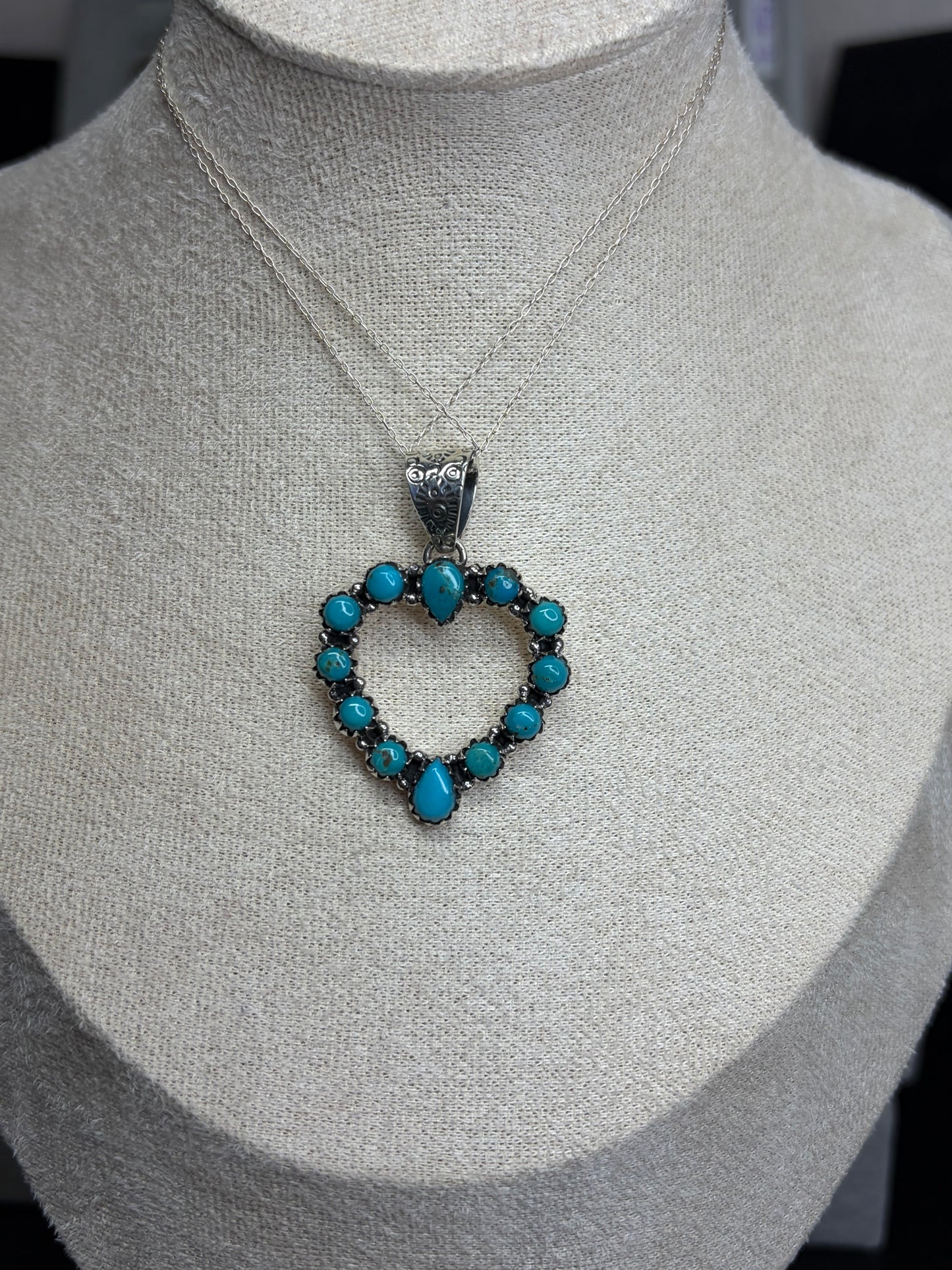 Handcrafted Kingman Turquoise Heart Pendant - Sterling Silver