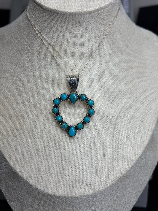 Handcrafted Kingman Turquoise Heart Pendant - Sterling Silver