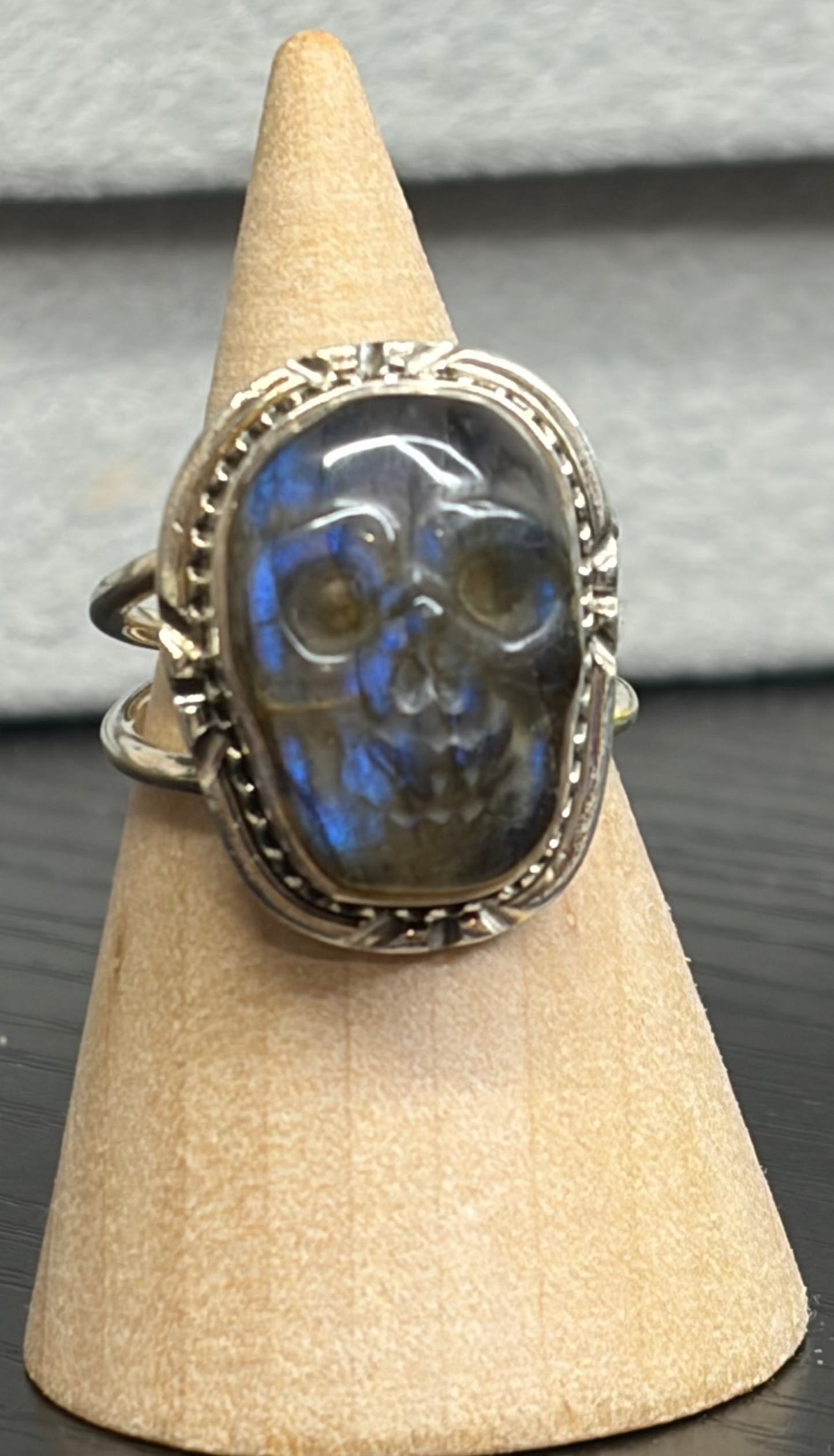Carved Labradorite Sterling Silver Ring - size 7