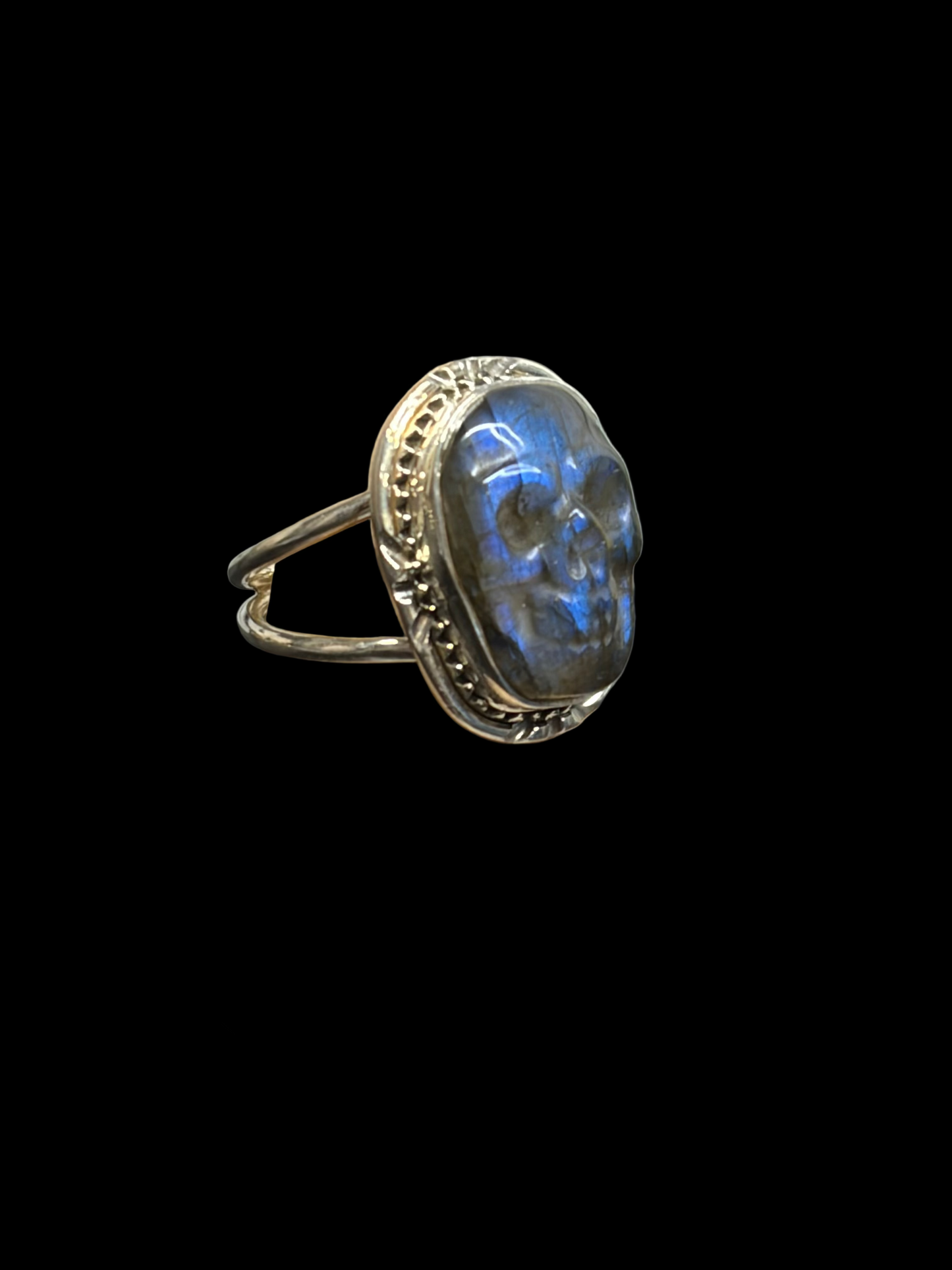 Carved Labradorite Sterling Silver Ring - size 7