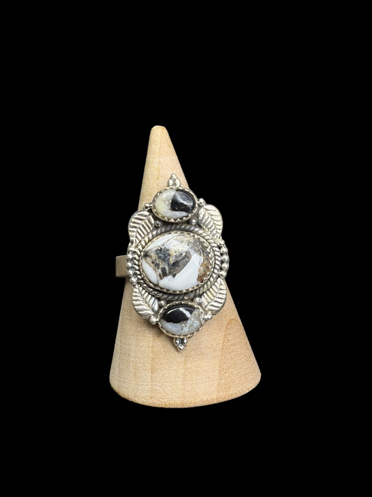 White Buffalo Sterling Silver Ring - Adjustable