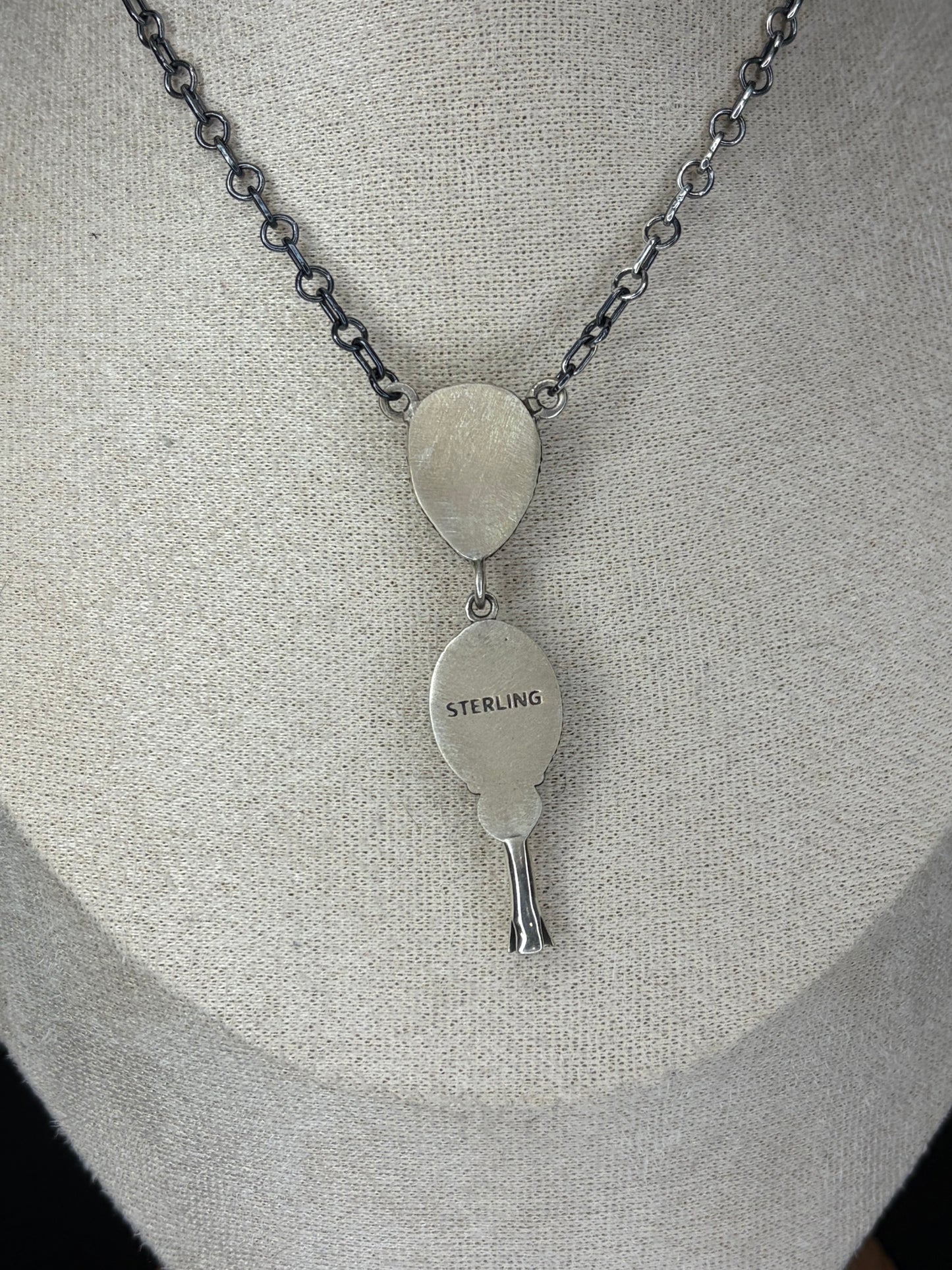 Double Compressed Kingman Turquoise Stone Necklace With Blossom