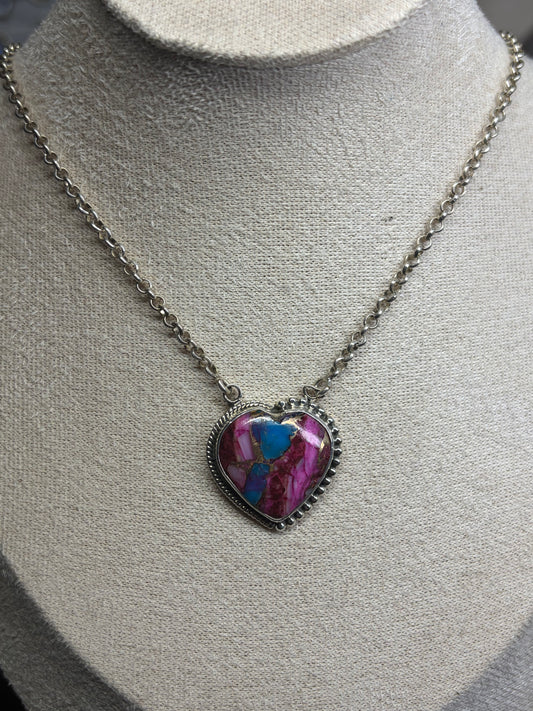 Pink Dahlia Heart Necklace