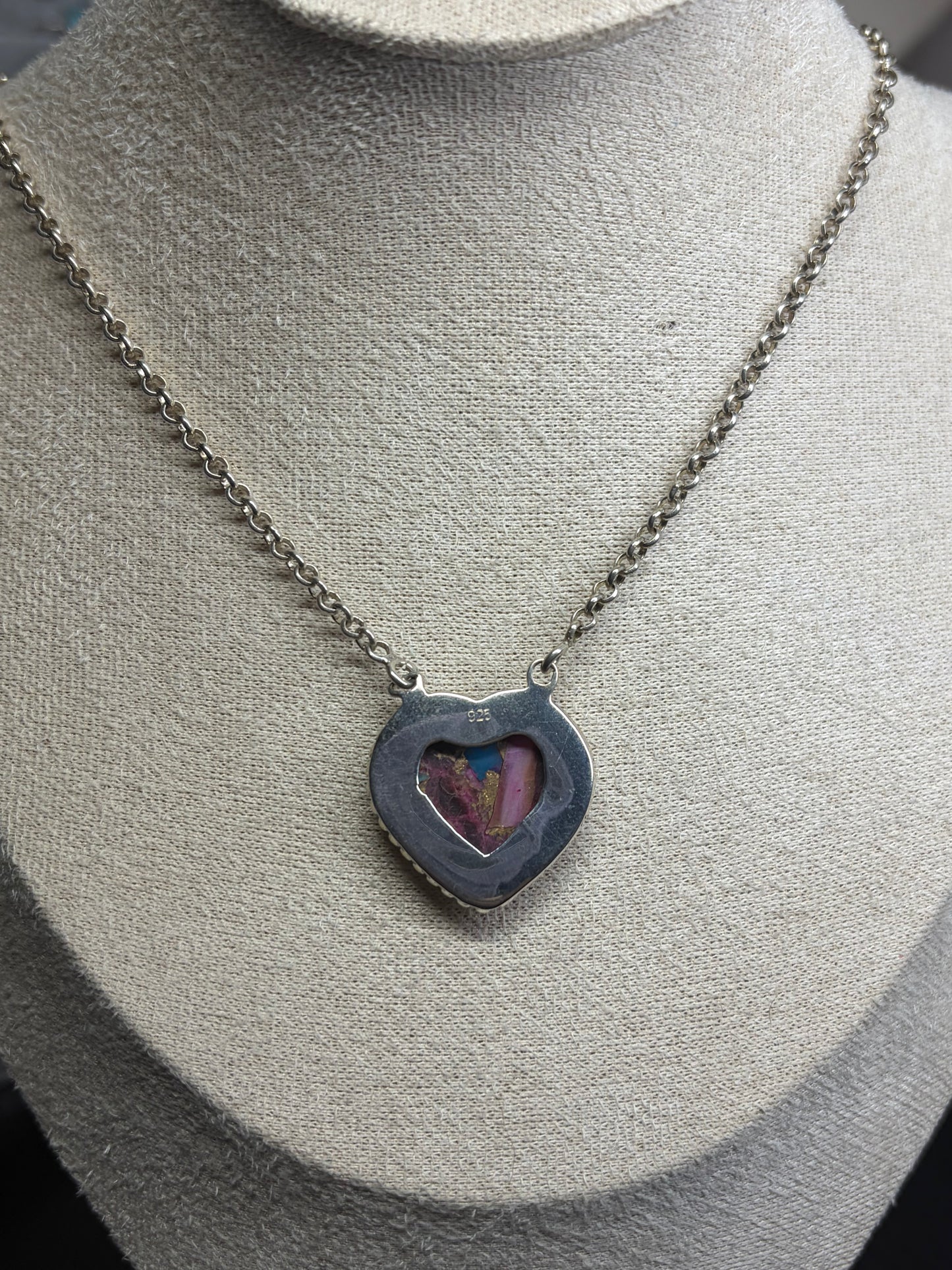 Pink Dahlia Heart Necklace