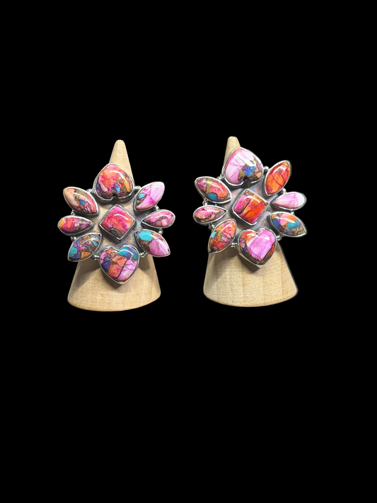 Pink Dahlia Heart Cluster Rings - Adjustable