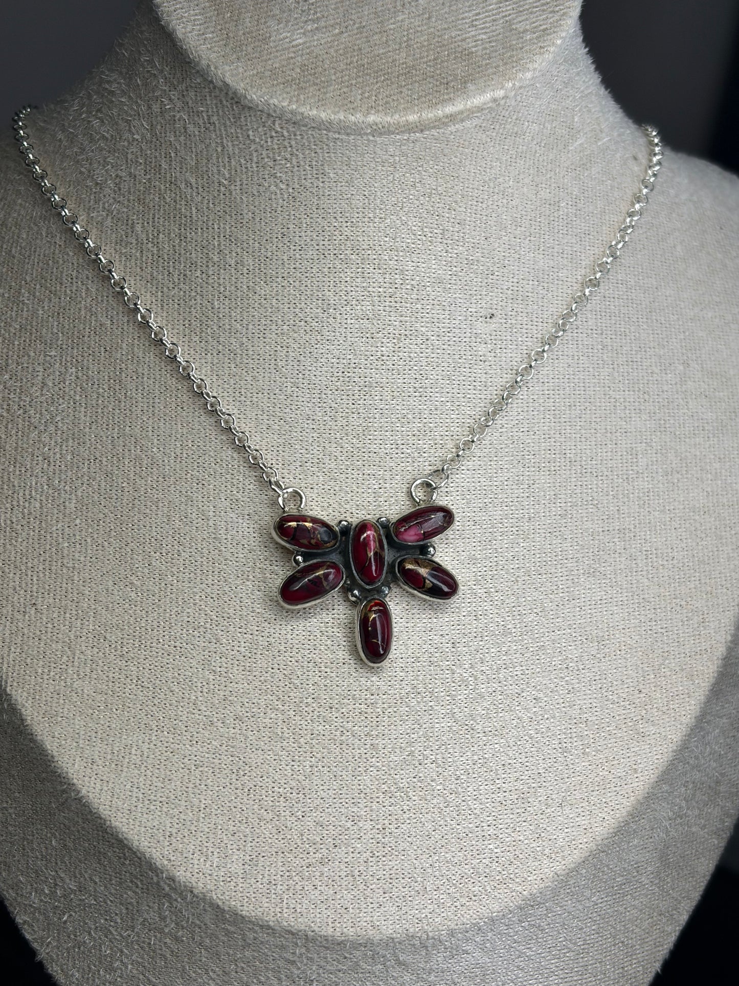 Red Dahlia Dragonfly Necklace