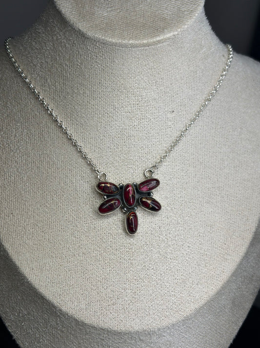 Red Dahlia Dragonfly Necklace