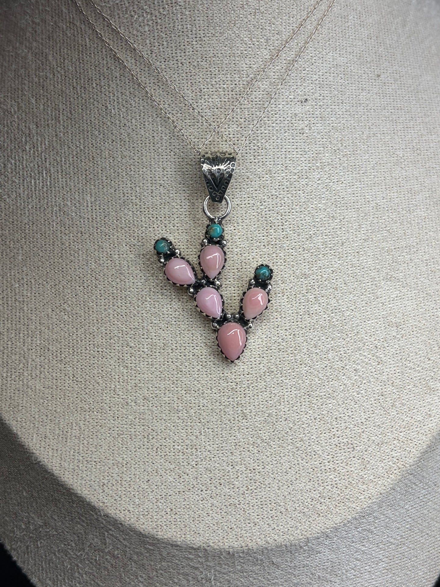 Pink Queen Conch & Kingman Turquoise Cactus Pendant