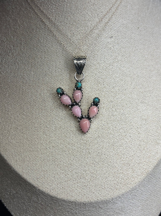 Pink Queen Conch & Kingman Turquoise Cactus Pendant