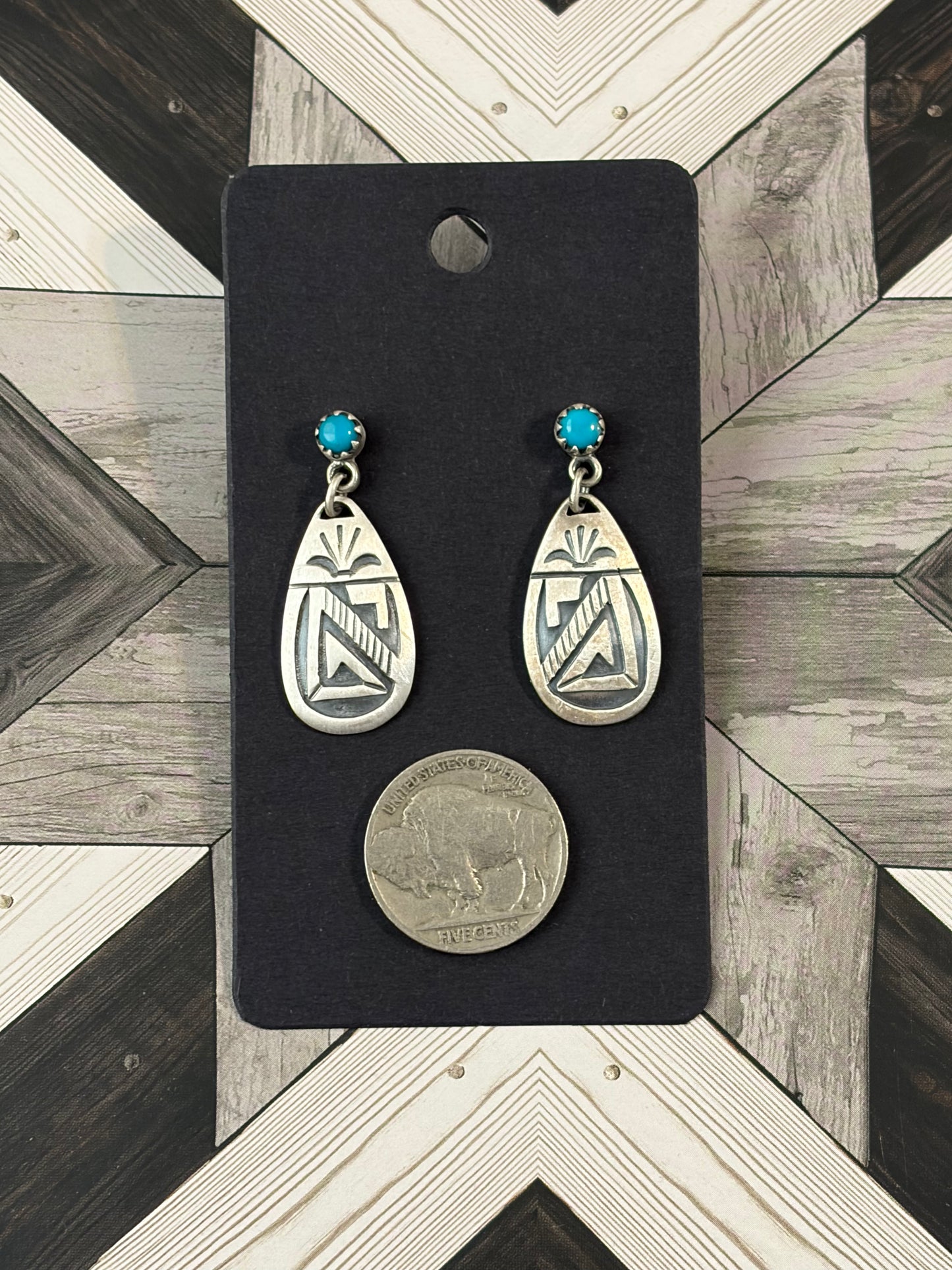 Handcrafted Kingman Turquoise With Southwest Dangle Earrings