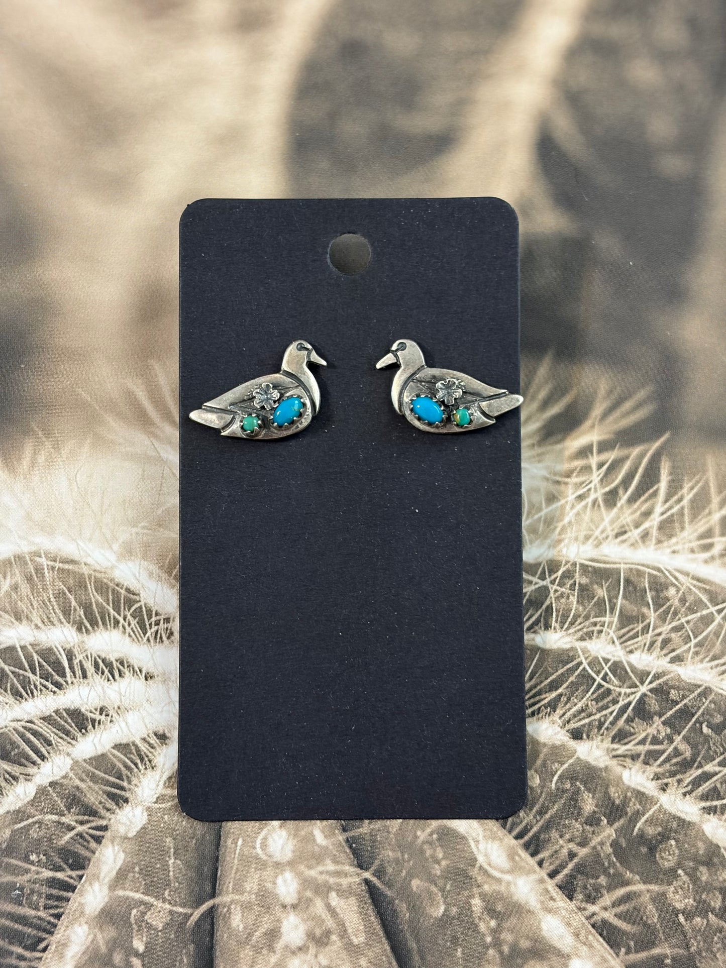 Handcrafted Kingman Turquoise Duck Earrings
