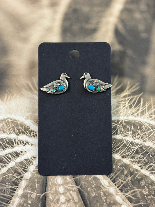 Handcrafted Kingman Turquoise Duck Earrings