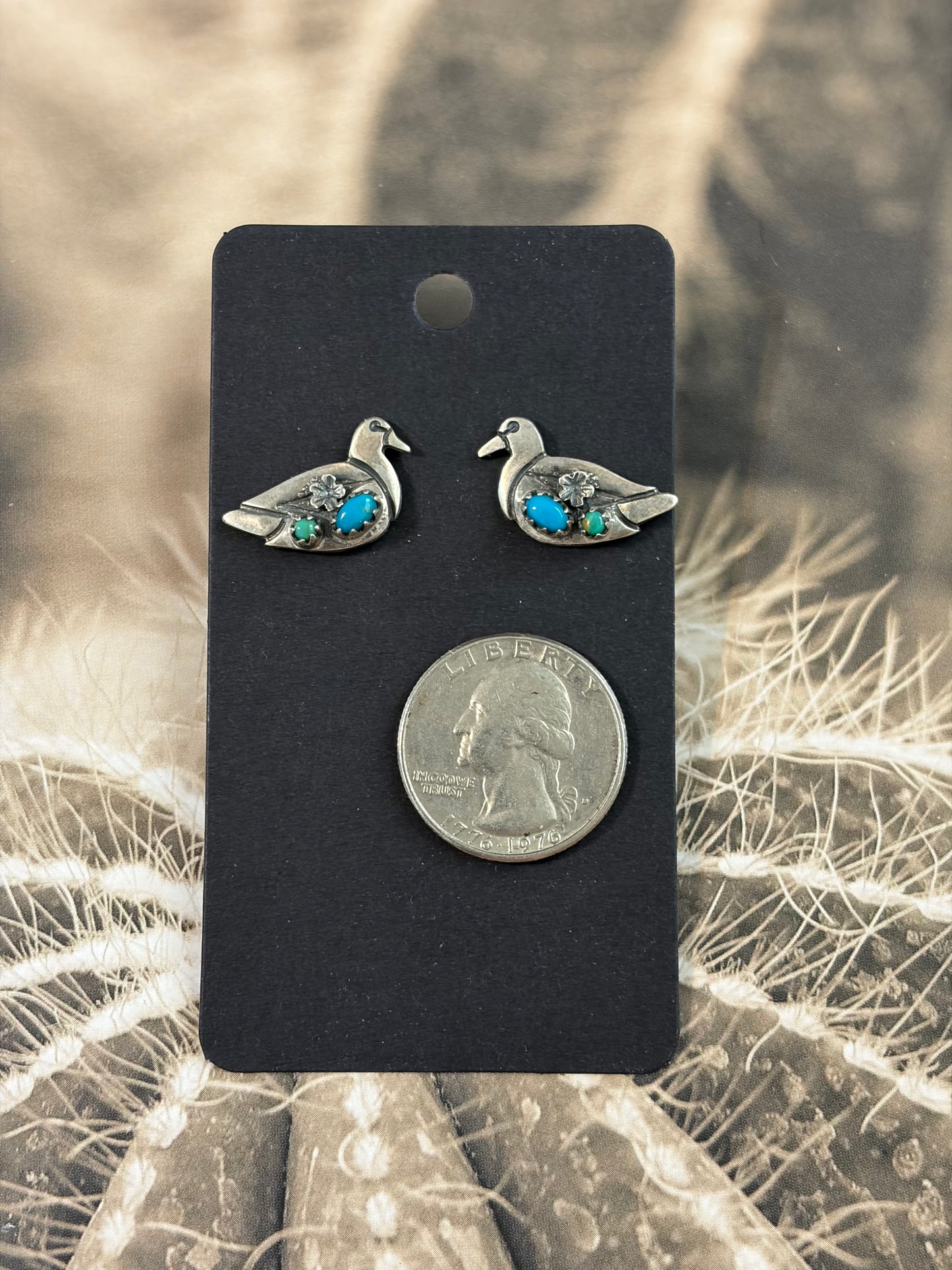 Handcrafted Kingman Turquoise Duck Earrings