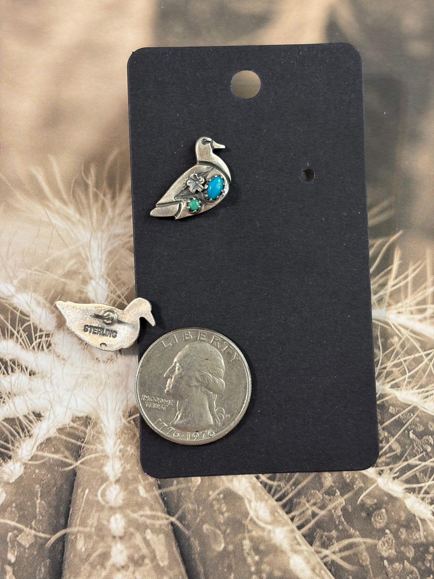 Handcrafted Kingman Turquoise Duck Earrings