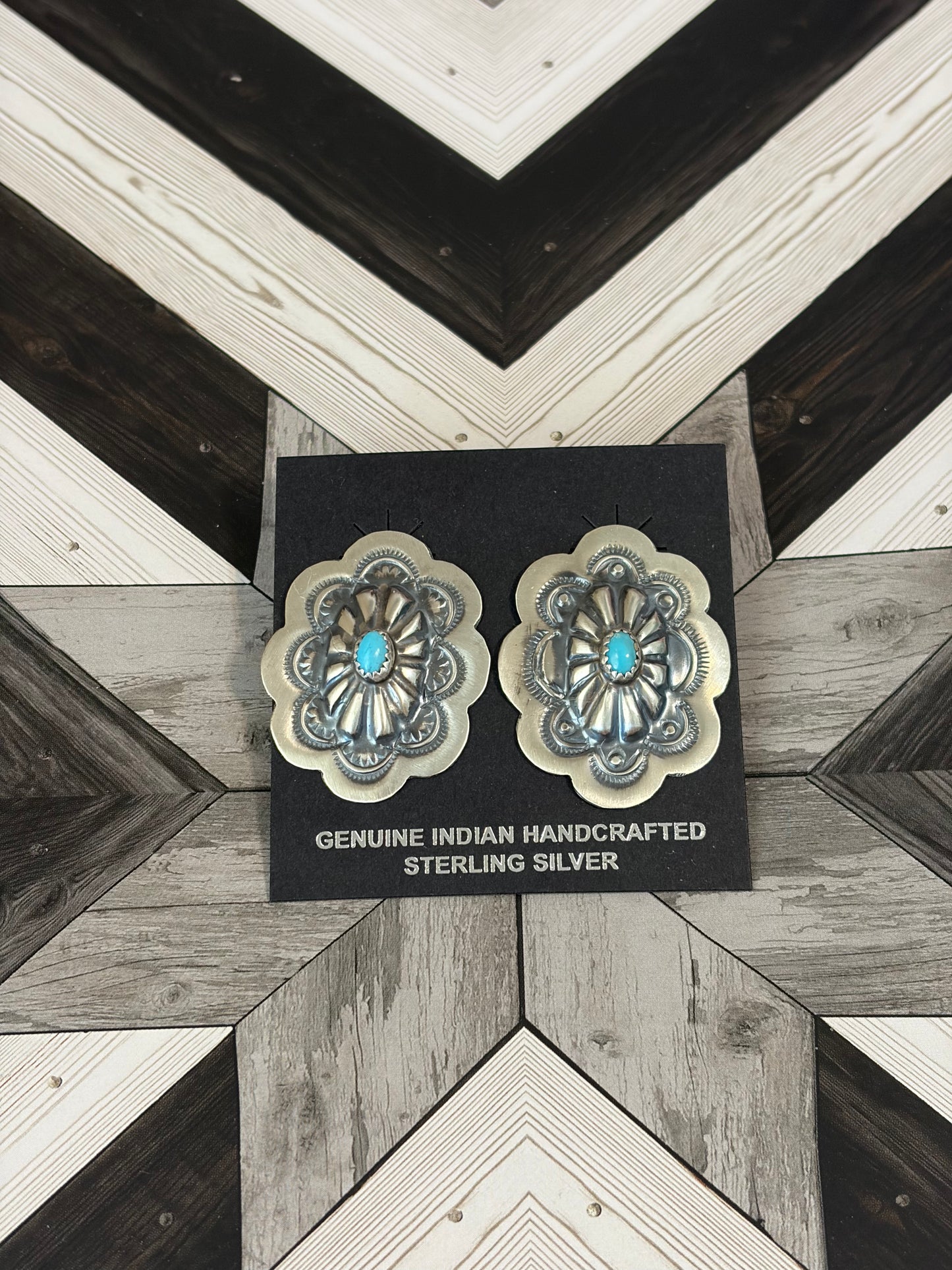 Navajo - Lavina Benally - Kingman Turquoise Concho Earrings