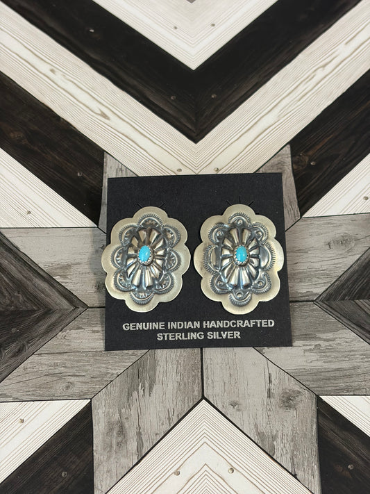 Navajo - Lavina Benally - Kingman Turquoise Concho Earrings