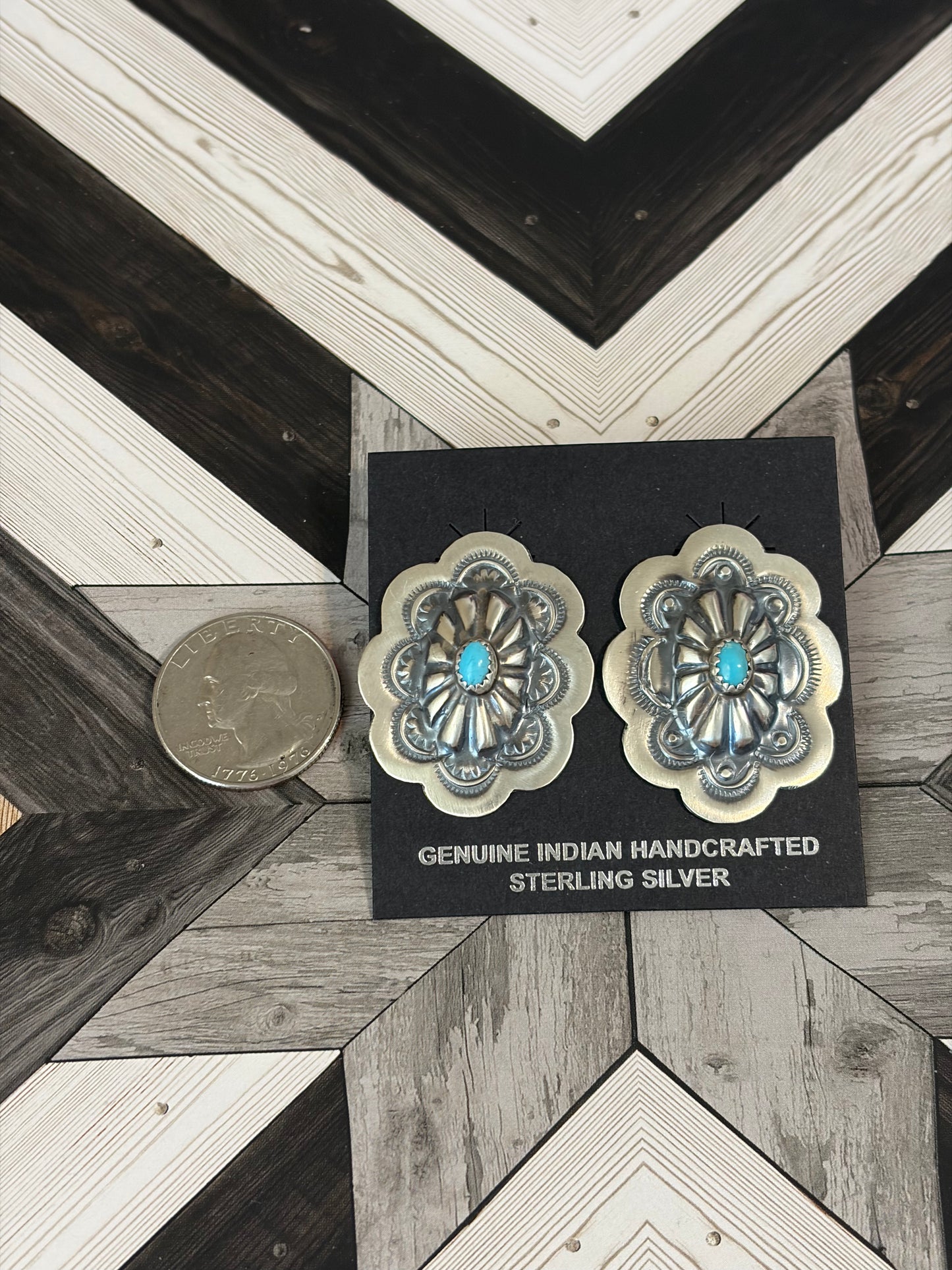 Navajo - Lavina Benally - Kingman Turquoise Concho Earrings